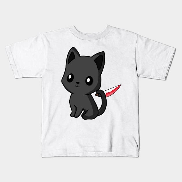 Black cute cat with knife! Kids T-Shirt by Anime Meme's